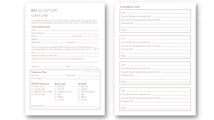 Bio Sculpture Resources Client Record Cards Bio Sculpture Client ...